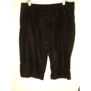 Nike Vintage The Athletic Dept Womens Black Capri Pant Mesh Lining Green Stripe